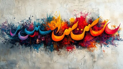 Colorful Arabic calligraphy art on textured background