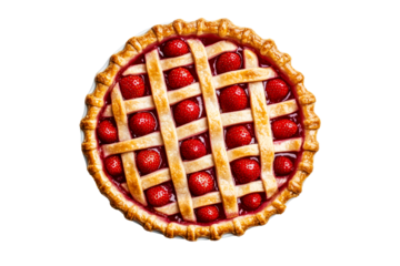 Strawberry pie with lattice crust, homemade dessert, cut out transparent