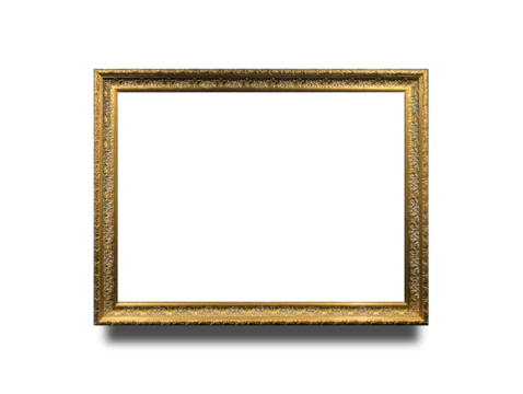 Elegant gold horizontal frame with floral ornament. A luxurious and vintage-inspired rectangular picture frame with intricate details. Perfect for classic decor, artwork, and photography.
