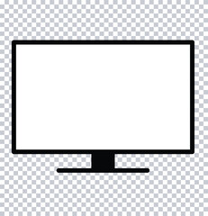 Computer Monitor Icon &ndash; Black Flat Screen Display Symbol on Transparent Background.