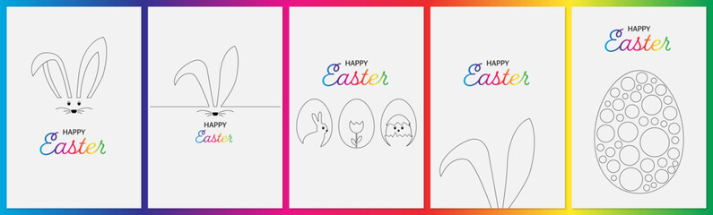 Happy Easter Card Set. Minimal Line Art