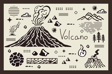 Volcano's Eruption: A vintage illustration depicting a dynamic volcanic eruption, showcasing the raw power and awe-inspiring beauty of nature.