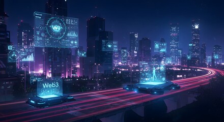 Futuristic Cityscape Web3 Technology Autonomous Vehicles Night City