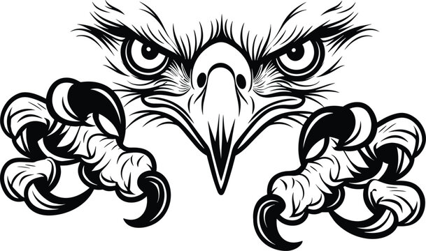 Eagle face and talons vector | A blade eagle with talons | Falcon head vector | Hawk face and talons vector design suitable for t-shirt and many more.