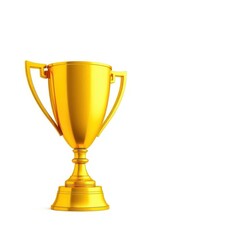 Gleaming golden trophy cup, isolated on pure white background, prestige, object, contest