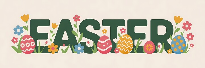 Easter Celebration with Colorful Easter Eggs Blooming Spring Flowers and a Cheerful Bunny in a Festive Cartoon Illustration Symbolizing Easter Holiday Traditions and the Joyful Spirit of Springtime