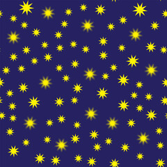 Vector Gold Yellow Star Seamless Pattern on Blue Background.