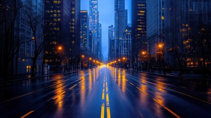 Fototapeta premium Rainy Night in the City: A Serene Urban Landscape