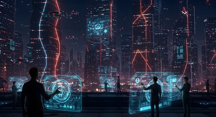 Futuristic Cityscape Crypto Tech Business Professionals