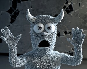 Fluffy Monster with Fear, and 3D Render.