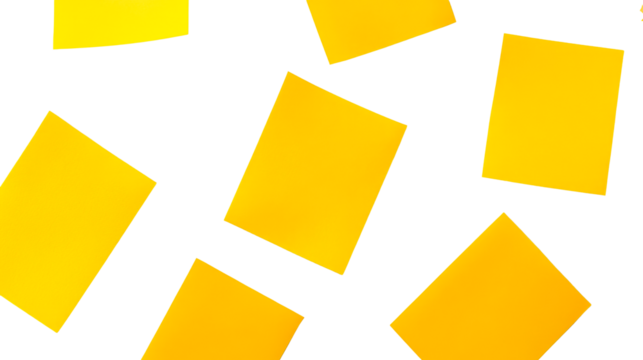 Geometric composition with yellow squares on black background, cut out transparent - Powered by Adobe