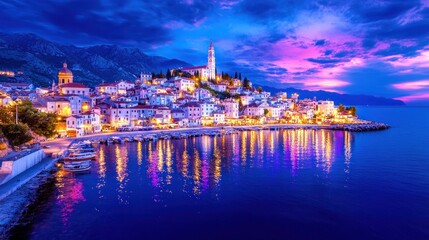 Fototapeta premium Breathtaking Sunset over Coastal Town