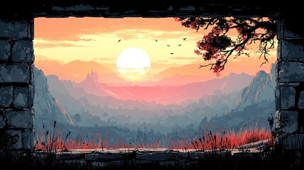 Sunrise vista through stone frame