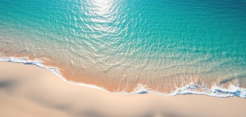 Obraz premium Sun-drenched beach, fine sand meets turquoise sea, sea, sun