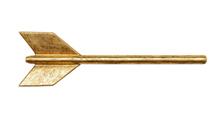 Gold arrow, ancient dart for games, target, and weapon, cut out transparent