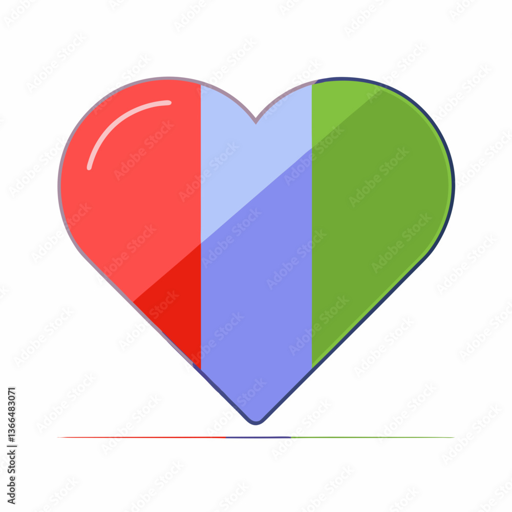 Poster a vibrant heart symbolizing unity and love, showcasing a bold tri-color design with a subtle shadow 