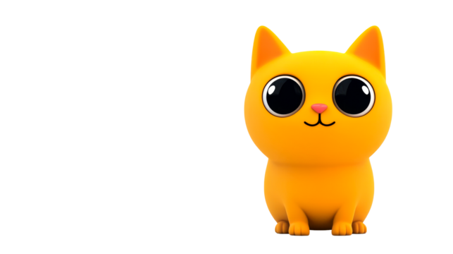 Cartoon orange cat toy with big eyes smiles cut out transparent