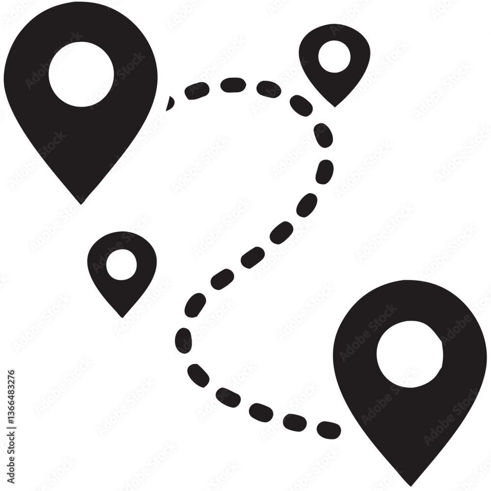 Poster embark on an exciting journey, tracing a winding path across diverse locations with bold black locat