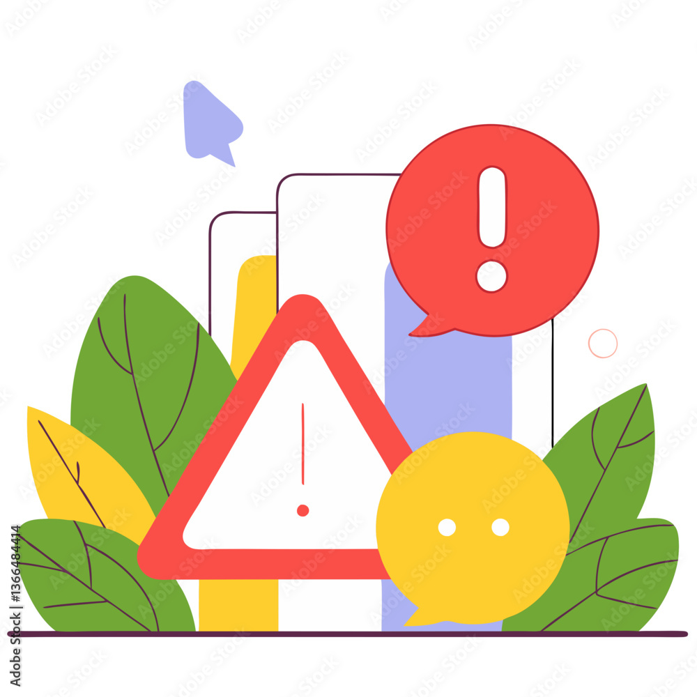 Poster urgent system alert notification requiring immediate attention displayed with colorful speech bubble