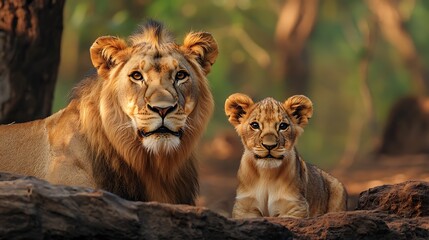 Majestic Lion  Cub in Forest.