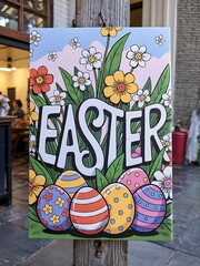 Easter Celebration with Colorful Easter Eggs Blooming Spring Flowers and a Cheerful Bunny in a Festive Cartoon Illustration Symbolizing Easter Holiday Traditions and the Joyful Spirit of Springtime