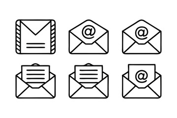 e mail and letter line icon set 