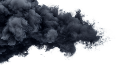 Dramatic smoky cloud illustration on black backdrop, cut out transparent