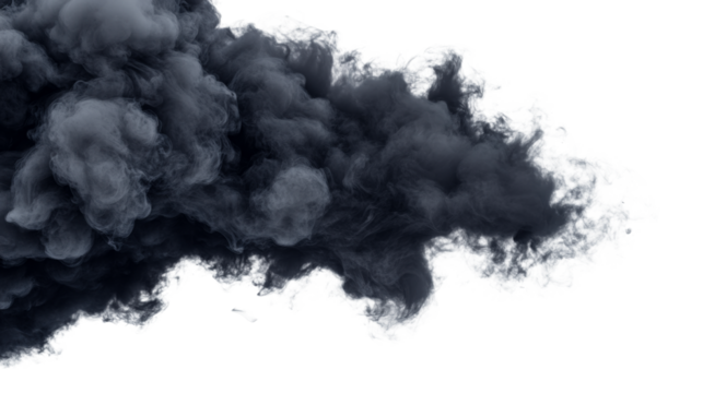 Dramatic smoky cloud illustration on black backdrop, cut out transparent