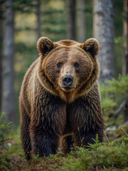 Brown Bear, Ursus Arctos, Wild Bear in Forest Habitat.