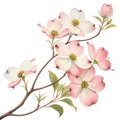 Delicate Dogwood Blossoms with Soft Pink Petals and Green Leaves
