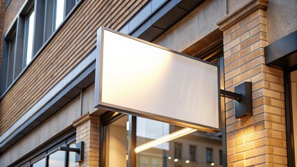 Modern office building with blank billboard on street and building in urban cityscape
