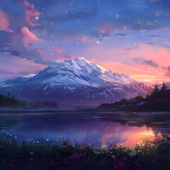 Exploring the Meditative Beauty of Dusk: A Digital Painting Tutorial of Majestic Mountain Range