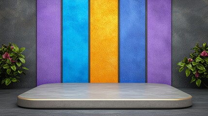 Modern Product Display With Colorful Striped Background