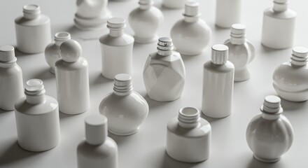 Arrangement of White Plastic Bottles Mockups for Cosmetic Packaging Concept