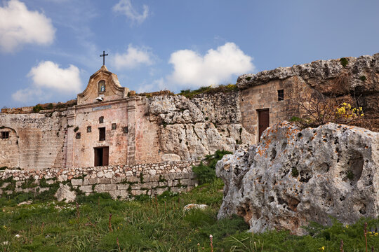 Matera, Basilicata, Italy: the rock church Madonna delle Vergini carved into the tufa rock, in the natural and archaeological park of the rupestrian churches