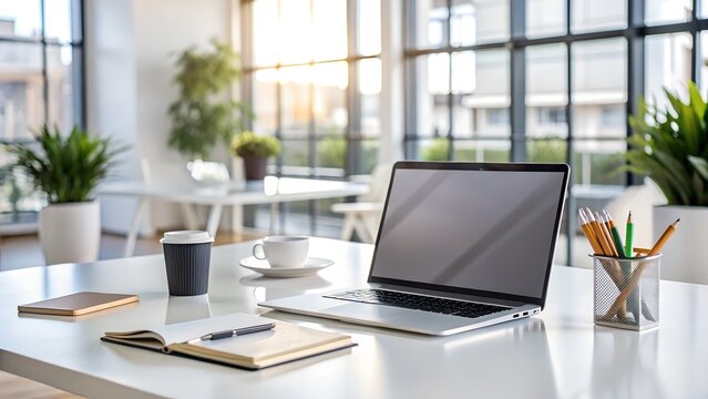 modern office interior with laptop
