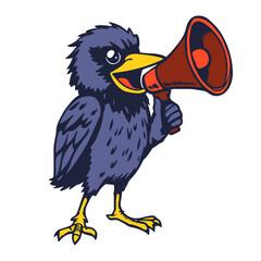 raven with a megaphone cartoon illustration
