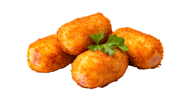 Delicious croquettes with parsley garnish, cut out transparent - Powered by Adobe