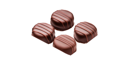 Gourmet artisan chocolates dark with stripes, cut out transparent
