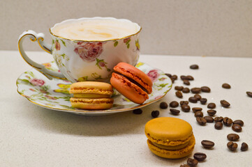 Cozy Coffee Break – Vintage Cup, Macarons, and Coffee Beans