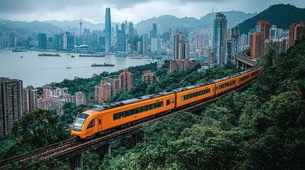 Urban train journey through Hong Kong