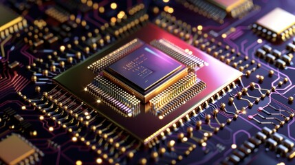 Obraz premium HighResolution Microchip on Circuit Board Detailed View of Advanced Technology Components