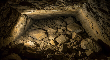 Subterranean Obstacle: A Cave Passage Blocked by a Rockslide Formation
