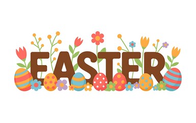 Fototapeta premium Easter Celebration with Colorful Easter Eggs Blooming Spring Flowers and a Cheerful Bunny in a Festive Cartoon Illustration Symbolizing Easter Holiday Traditions and the Joyful Spirit of Springtime