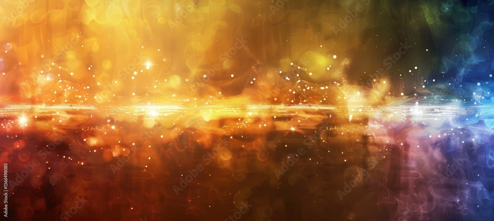 Poster abstract glowing rainbow border with dynamic light particles and soft flares for design