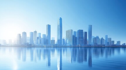 Fototapeta premium Modern City Skyline Reflecting on Water