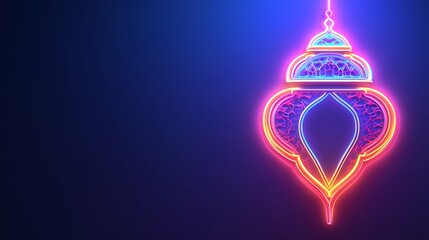 Illuminated lantern in vibrant colors against a deep blue background