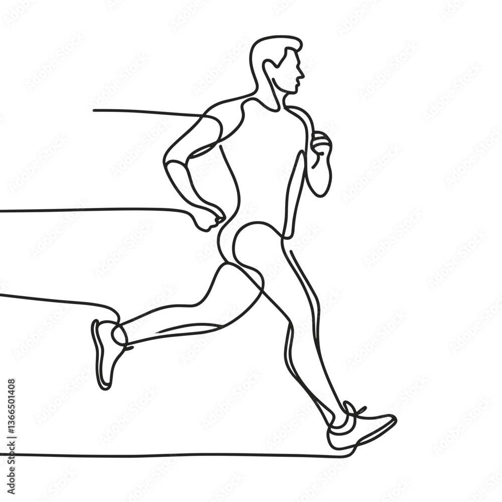 Poster line drawing of a man running in motion