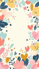 Obraz premium Colorful Mother's Day Border with Pastel Hearts and Flowers for Greeting Card Design