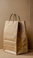 Brown paper bag against a simple background, showcasing eco-friendly and sustainable living concepts.